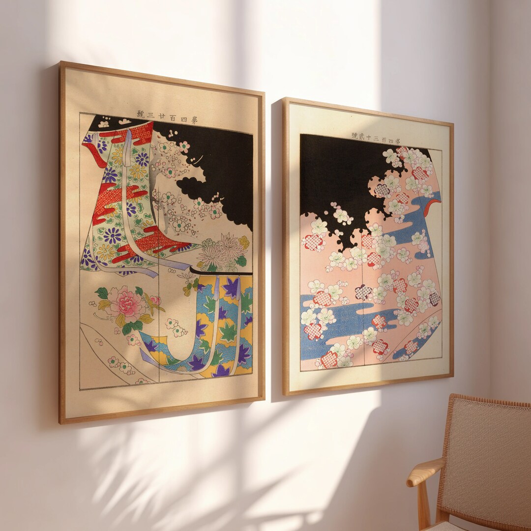 Japanese Kimono , Set of 2 Pieces , Japanese Wall Art , Kimono Wall Art ...