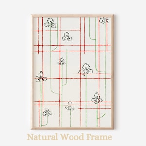 Vintage Japanese Floral Print - Korin Furuya - Minimalist Red and Green Botanical Art - Traditional Japanese Wall Decor - Flowers Linear