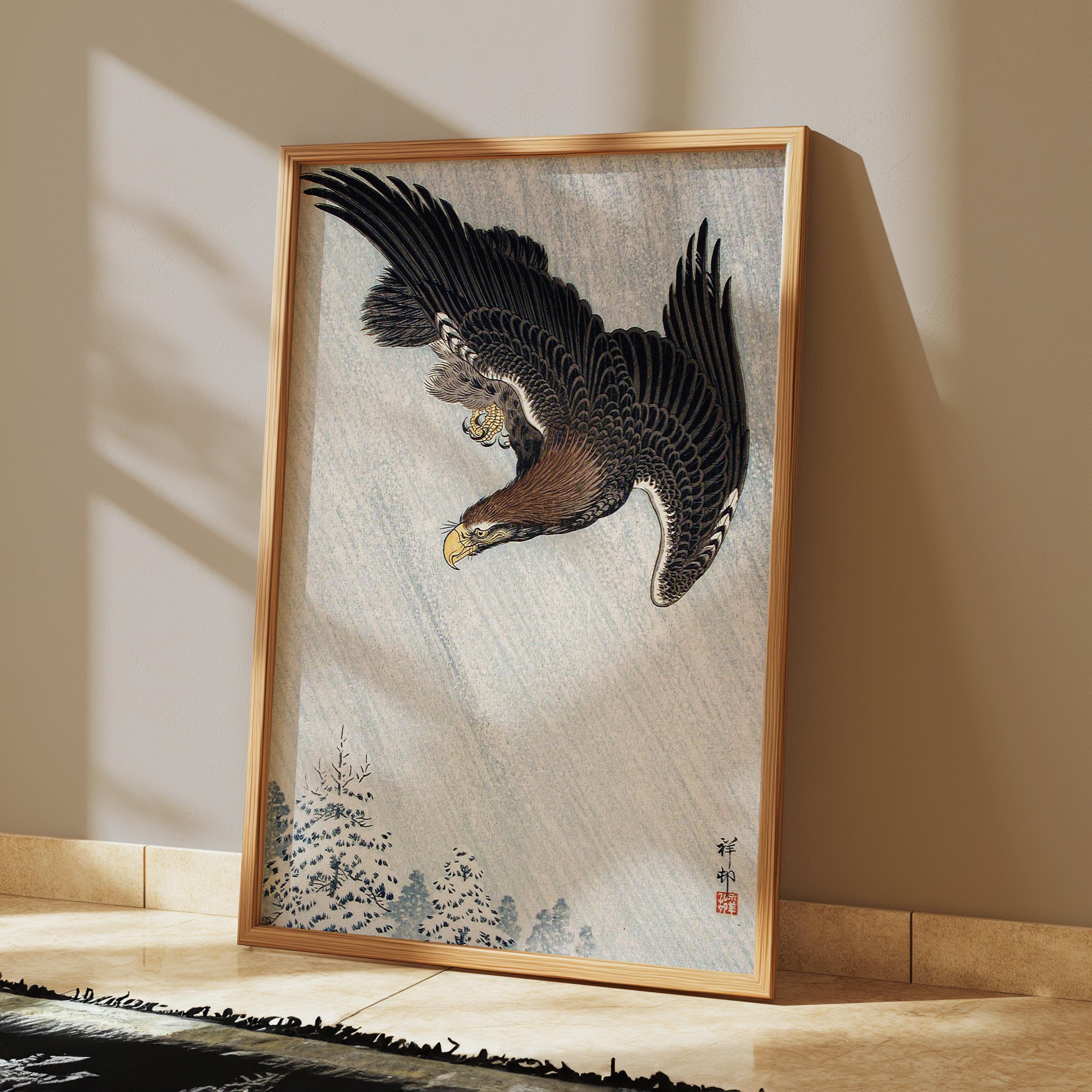 小原古邨 飛翔する鷹 - 日本の浮世絵版画、伝統芸術、ヴィンテージ壁