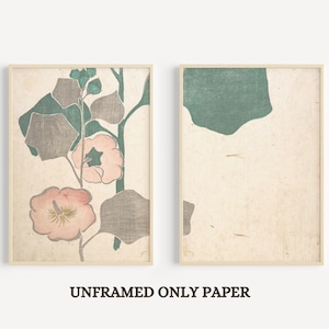 Diptych Chinoiserie Wall Art Prints – Vintage Floral Print Set of 2, Botanical Minimalist Decor, Elegant Japanese Aesthetic - UNFRAMED