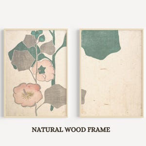 Diptych Chinoiserie Wall Art Prints – Vintage Floral Print Set of 2, Botanical Minimalist Decor, Elegant Japanese Aesthetic - FRAMED