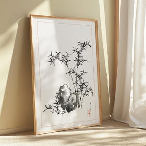 Black and white wall art , Minimalist Bamboo Print , Oriental Brushwork , Elegant Nature Poster , Wabi Sabi Aesthetic , Calligraphy Wall Art