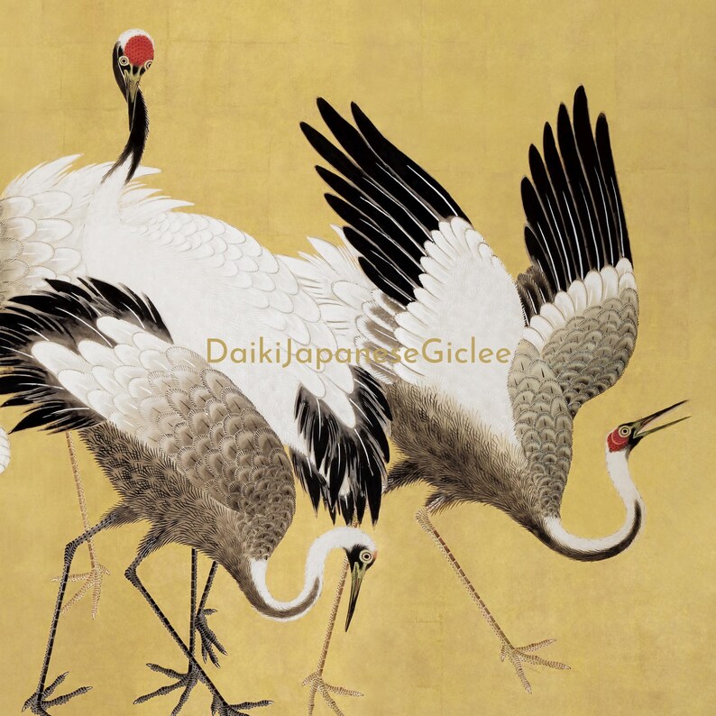 Japanese Crane Art | Gold Leaf Triptych Wall Print | Elegant Asian ...