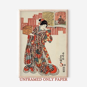 Gheisa  Colorful Kimono Artwork, Japanese Ukiyo-e Print -Traditional Japanese Art , Elegant kimono design ,Vintage Asian Wall Decor, UNFRAME