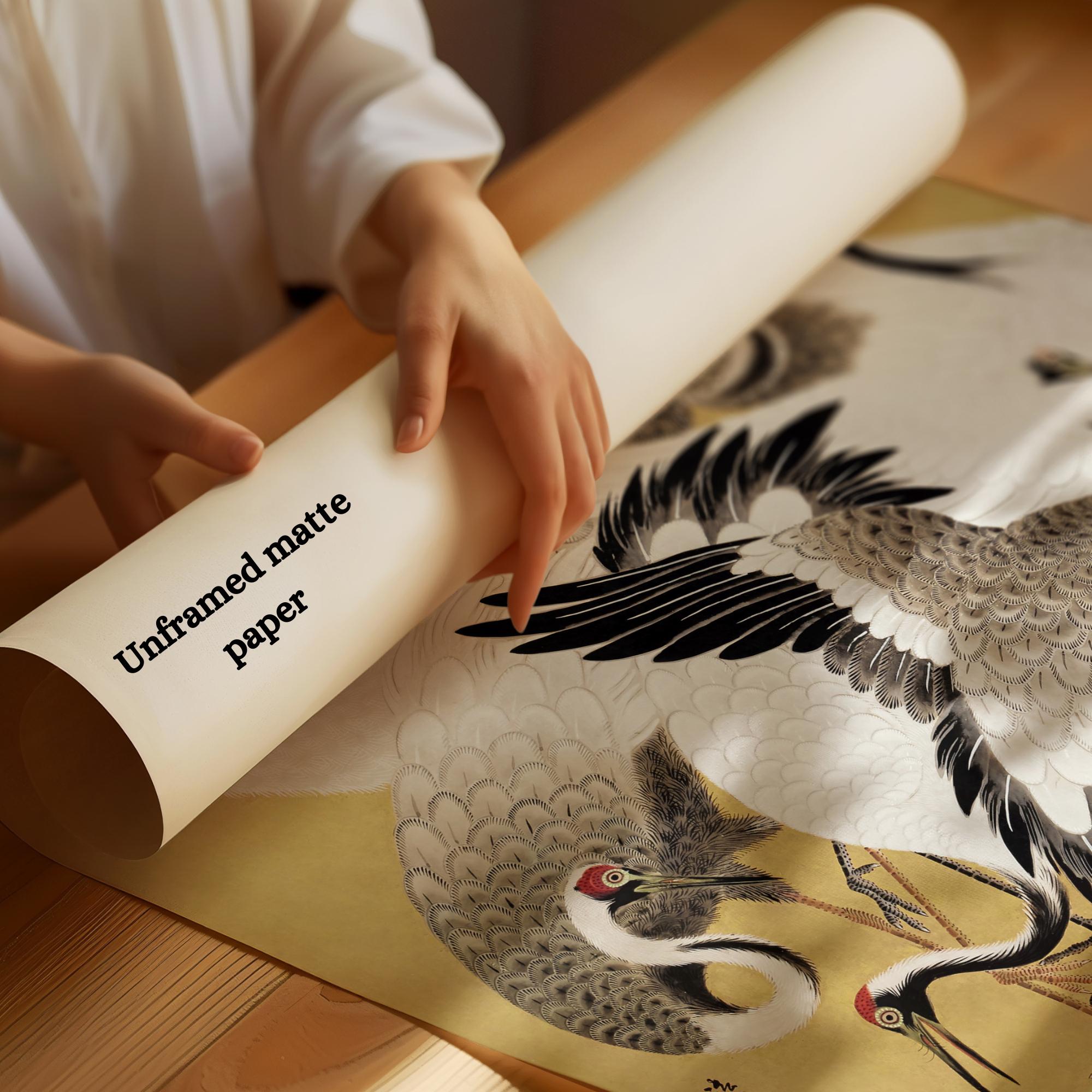 Japanese Crane Art | Gold Leaf Triptych Wall Print | Elegant Asian ...