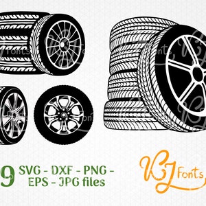 Tire SVG - Tires svg - Wheel svg - Tire service print - Tire silhouette - Tire set - Wheel bundle