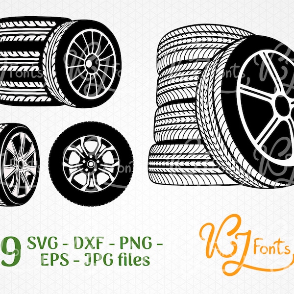 Tire SVG - Tires svg - Wheel svg - Tire service print - Tire silhouette - Tire set - Wheel bundle