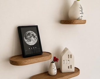 Handgemaakte massief eiken zwevende plank: minimalistisch muurdecor