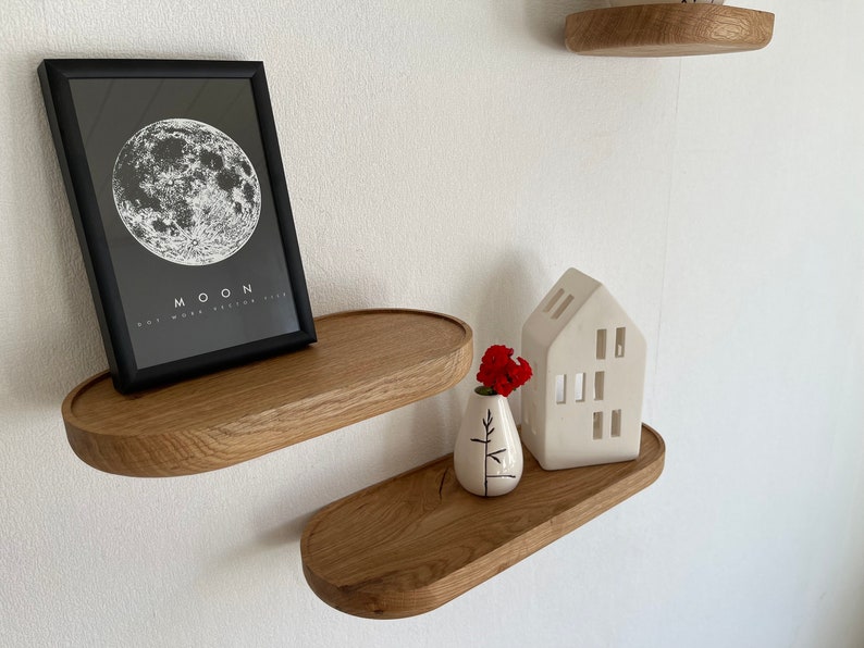 Wooden Floating Shelf, Small Wooden Floating Plant Shelf, Solid Oak Shelf, Wall Shelf 画像 1