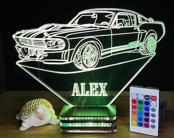 Personalized Mustang GT 3D Lamp: Classic Car Night Light