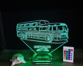 Personalized Greyhound Bus 3D Lamp: 16 Color Remote