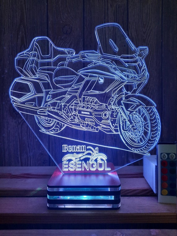 Lampe Veilleuse 3D Honda Goldwing Avec Télécommande - Fabriqué En France, Multicolore, Alimentation USB