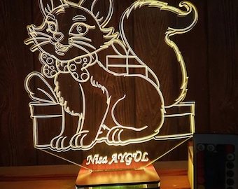 Personalized Cat 3D Lamp: Pet Memorial Gift, Custom Night Light