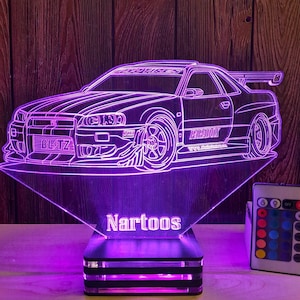 Nissan Skyline, Personalized 3d lamp, The Fast and the Furious, Gift, Birthday, Lamp Night, Wedding gifts, Classic Car, Old Car, Paul Walker