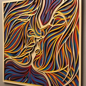 Kissing Couple Wood Wall Art: Multi-Layered Geometric Mandala