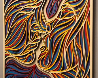 Kissing Couple Wood Wall Art: Multi-Layered Geometric Mandala