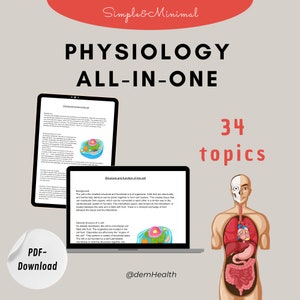 Tarjetas didácticas digitales de fisiología Resumen de exámenes de fisioterapia Guión de fisioterapia A4 Preparación para exámenes todo en uno Notas de estudio impresas Tarjeta de referencia del cuerpo humano
