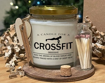 A Candle for A CrossFit Obsessive Soy candle and matches gift set present candles for those cross fit funny joke candle present exercise