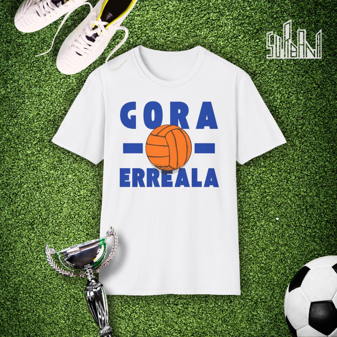 Gora Erreala T-shirt for Real Sociedad Fans. Original Gift with Txuri Urdin Pride and Unisex Casual Style.