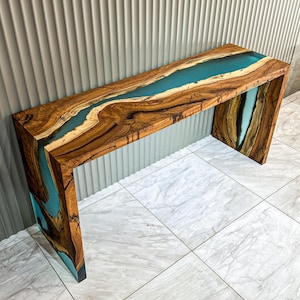 Waterfall Epoxy Console Table - Waterfall Entryway Table - Custom Walnut Epoxy Console Table - Resin Waterfall Console Entry With Solid Wood