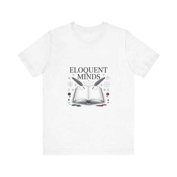 Eloquent Minds open book design T-Shirt | literary quill illustration