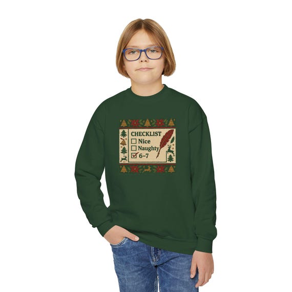 Checklist Nice Naughty 6-7 Sweatshirt | Christmas Holiday Kids Crewneck
