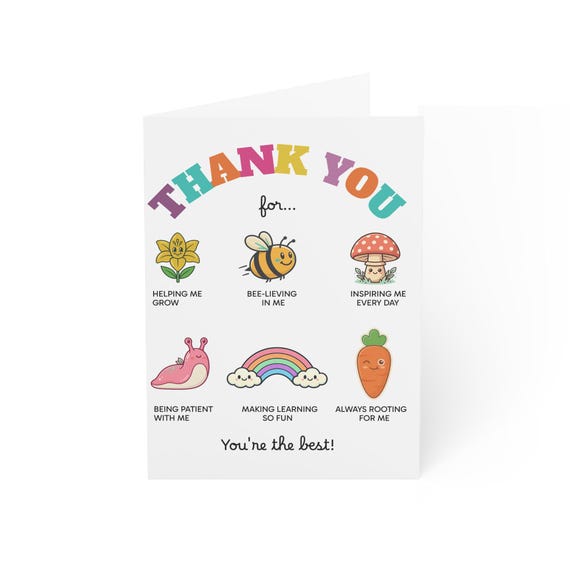 Thank You Card teacher appreciation greeting card | Cute icons, colorful typography