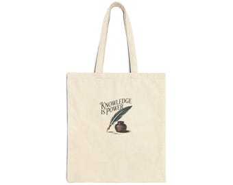 Sac fourre-tout à plume et encre Knowledge Is Power | Amateur de livres littéraires