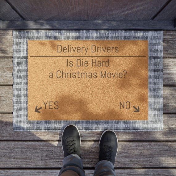 Funny Holiday Doormat - 'Is Die Hard a Christmas Movie' - Movie Lover Gift Idea, Entryway Decor, Christmas, New Year, Housewarming Gift,