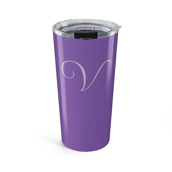 Personalized Purple Tumbler 20oz with Initial, Custom Travel Mug for Women, Monogrammed Gift, Coffee Cup, Birthday, Bridal Party