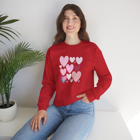 Textured Hearts - Heart Sweatshirt, Heart Crewneck, Love Sweater, Valentine's Day Jumper, Romantic Pullover