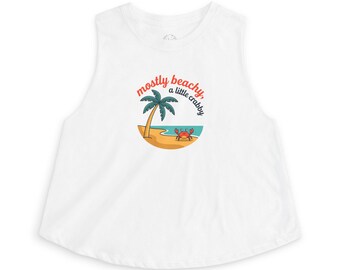Mostly Beachy Little Crabby Crop Top | Palm Tree Beach Graphic