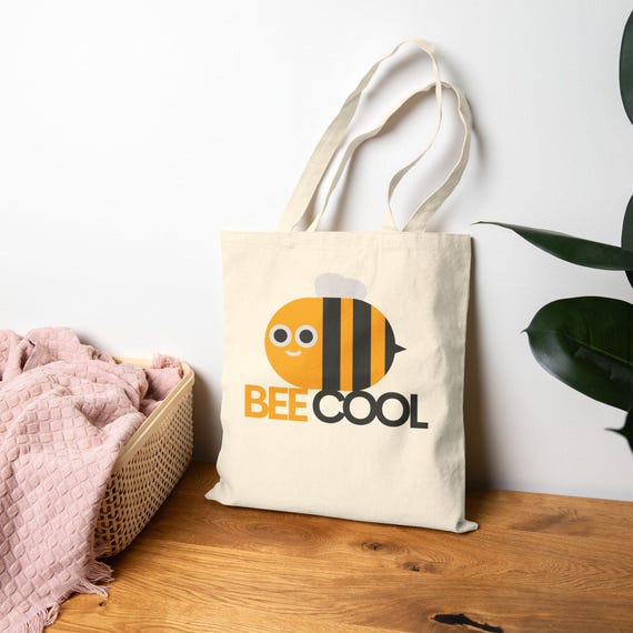 Bee Cool Cotton Canvas Tote Bag, Eco-Friendly Shopping Bag, Cute Bee Design, Reusable Beach Bag, Gift for Bee Lovers