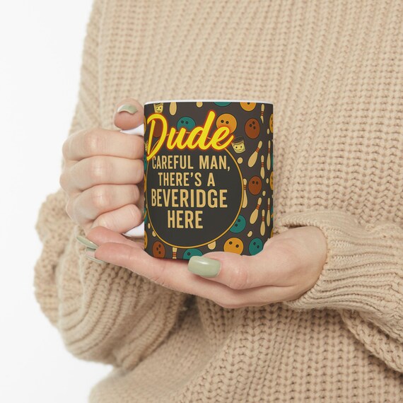 The Dude Bowling Pattern Mug | Bowling Pins and Balls Ceramic Mug | Big Lebowski Themed Mug