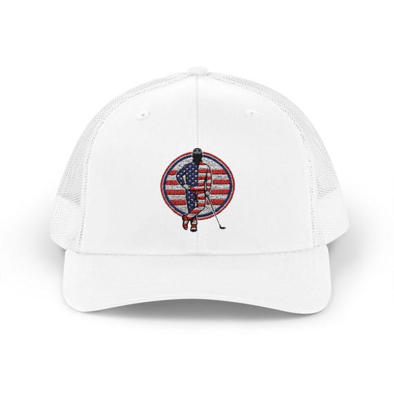 Patriotic Golfer Cap | American Flag Golf Embroidery, Trucker Mesh Hat