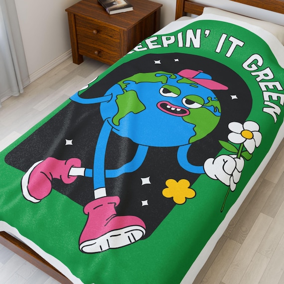Eco-Friendly Earth Day Blanket, Sustainable Throw, Green Earth Plush Bedding, Recycled Material Coverlet, Environmental Theme Cozy Wrap