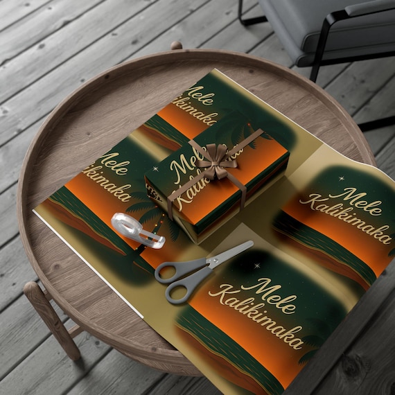 Gift Wrap Papers, Mele Kalikimaka Palm Tree Sunset Christmas Wrapping, Holiday Gift Wrap, Festive Present Wrap, Tropical Gift Packaging,