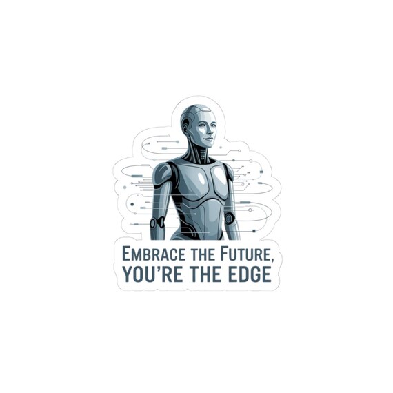 Retro Futuristic Robot Embrace the Future sticker | Kiss-Cut Sticker