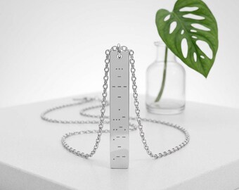 S t o t e v f w t w Morse Code Message Vertical Bar Necklace
