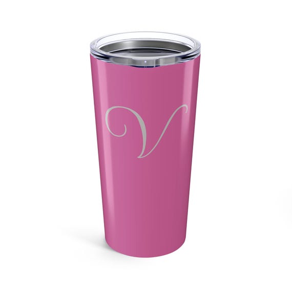 Personalized Pink Tumbler 20oz with Initial, Custom Travel Mug for Women, Monogrammed Gift, Coffee Cup, Birthday, Bridal Party