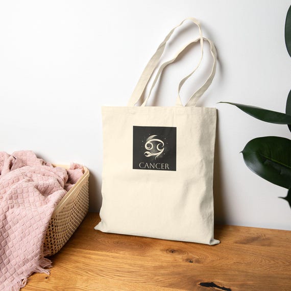 Cancer Zodiac Sign Tote Bag - Stylish Cotton Canvas Market, Eco-Friendly Shopping, Art, Gym Bag, Personalized Gift