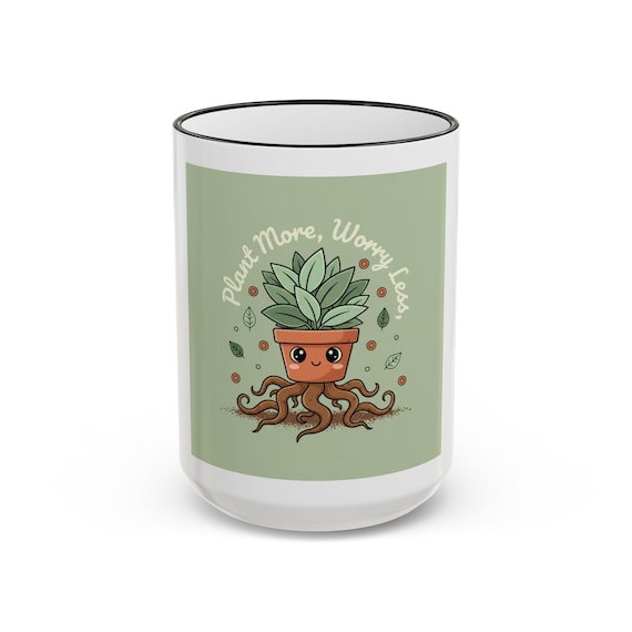 Plant More, Worry Less succulent mug | Accent Rim & Handle Mug