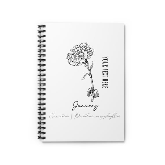 January Carnation Notebook Spiral Ruled Line | Customizable