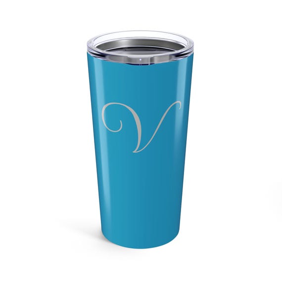 Personalized Turquoise Tumbler 20oz with Initial, Custom Travel Mug for Women, Monogrammed Gift, Coffee Cup, Birthday, Bridal Party