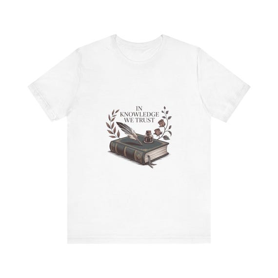 In Knowledge We Trust book illustration T-Shirt | vintage book, ink bottle, literary design
