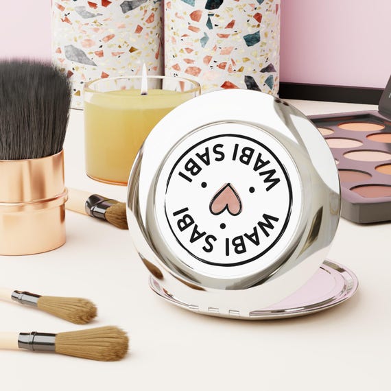 Wabi Sabi Heart Compact Travel Mirror | Round Pocket Mirror