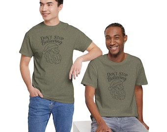 Don't Stop Believing Santa Tee, T-Shirt | Graphic Santa Tee