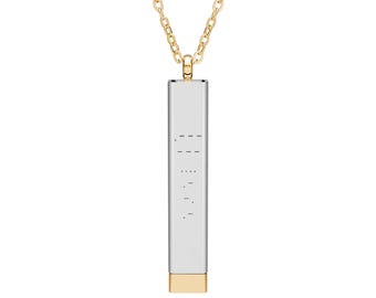 Morse Code Hidden Message Sliding Bar Necklace, Engraved Pendant