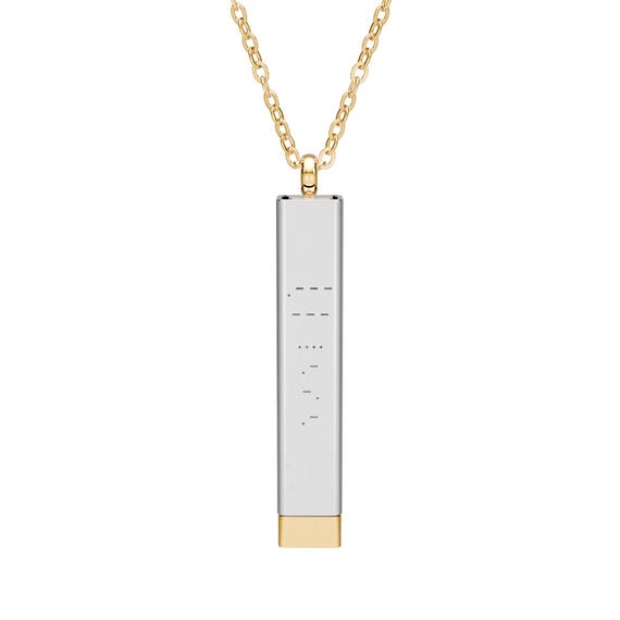 Morse Code Hidden Message Sliding Bar Necklace, Engraved Pendant