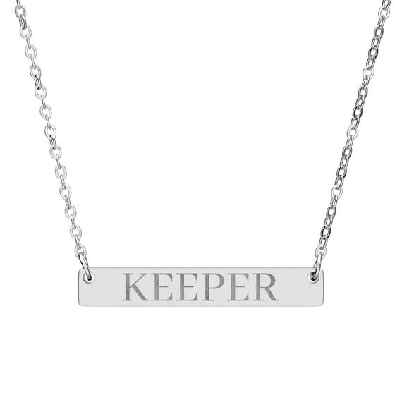 Engraved 'KEEPER' Bar Necklace | Horizontal Name Plate Necklace